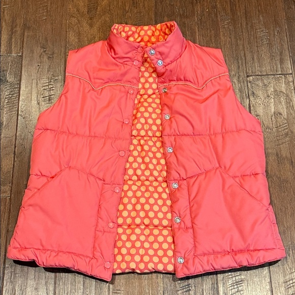 Large ROPER Reversible Orange Polka Dot Cowgirl Puffer Vest - Picture 2 of 8